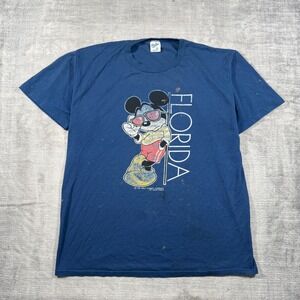 Mickey Mouse Shirt Mens 2XL Blue Florida Vintage 80s Distressed Velva Sheen